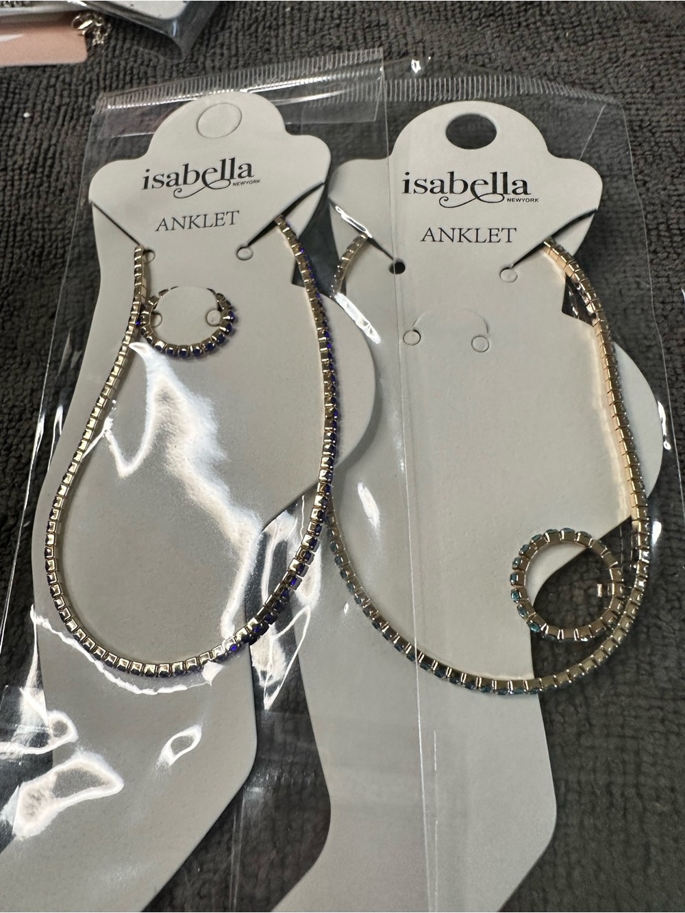 Gold-Tone Blue and Teal Crystal anklet and toe ring set- stretch - Picture 2 of 2